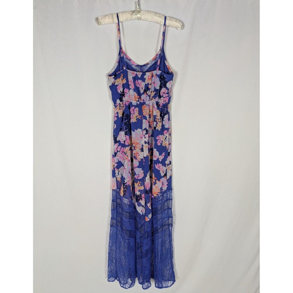 Candie's Maxi Dress M Women's Blue Floral Lace Spaghetti Strap Button Detail - Picture 5 of 8